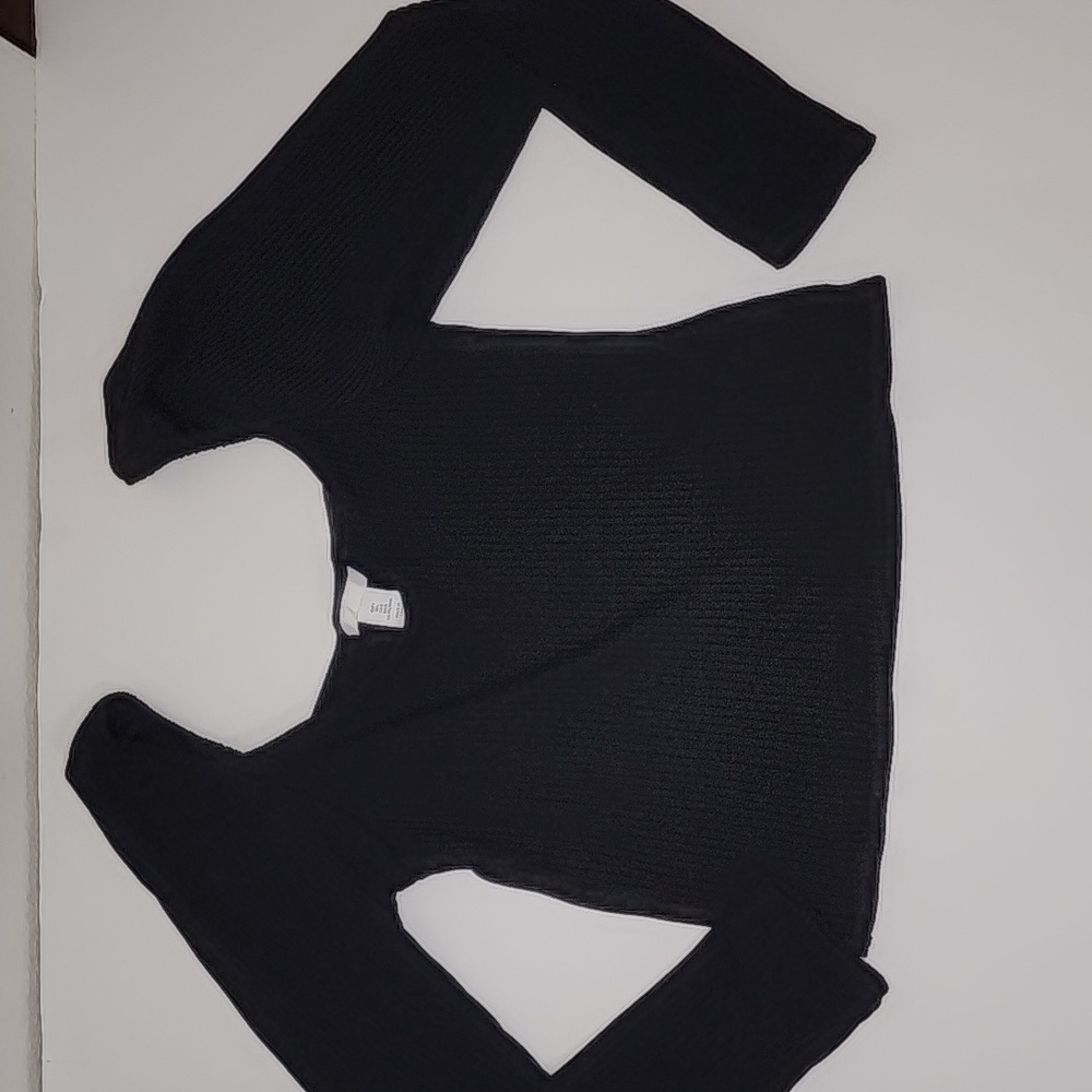 H&M Ribbed Long Puff Sleeve Cropped top, Size L, Color Black